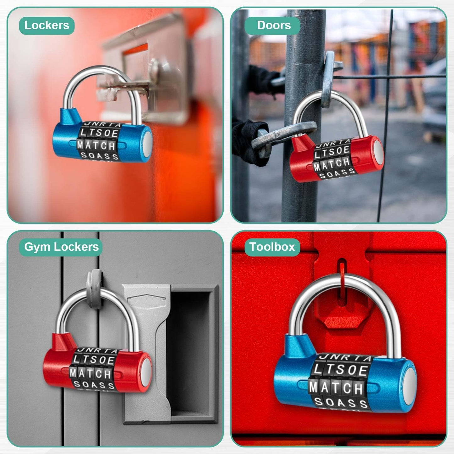 Shimeyao 2 Pcs 5 Letter Combination Lock Metal 5 Digit Lock Heavy Duty Word Gym Locker Keyless Resettable Safety Padlock for School Gym Locker Toolbox Hasp Cabinet(Blue, Red)