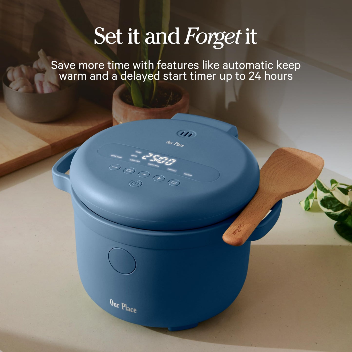 Our Place Rice Cooker | Compact Rice Cooker 3-Cup Uncooked / 6-Cup Cooked with Ceramic Nonstick Inner Pot | Fuzzy Logic Multi-Cooker for White & Brown Rice, Oatmeal & Grains | Delay Timer & Auto Keep Warm | Steam