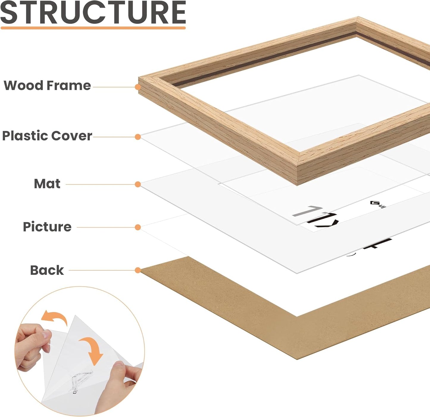 Upsimples 11x14 Picture Frame - Natural Solid Wood Frame for 8x10 or 11x14 Photos | Vertical & Horizontal Display