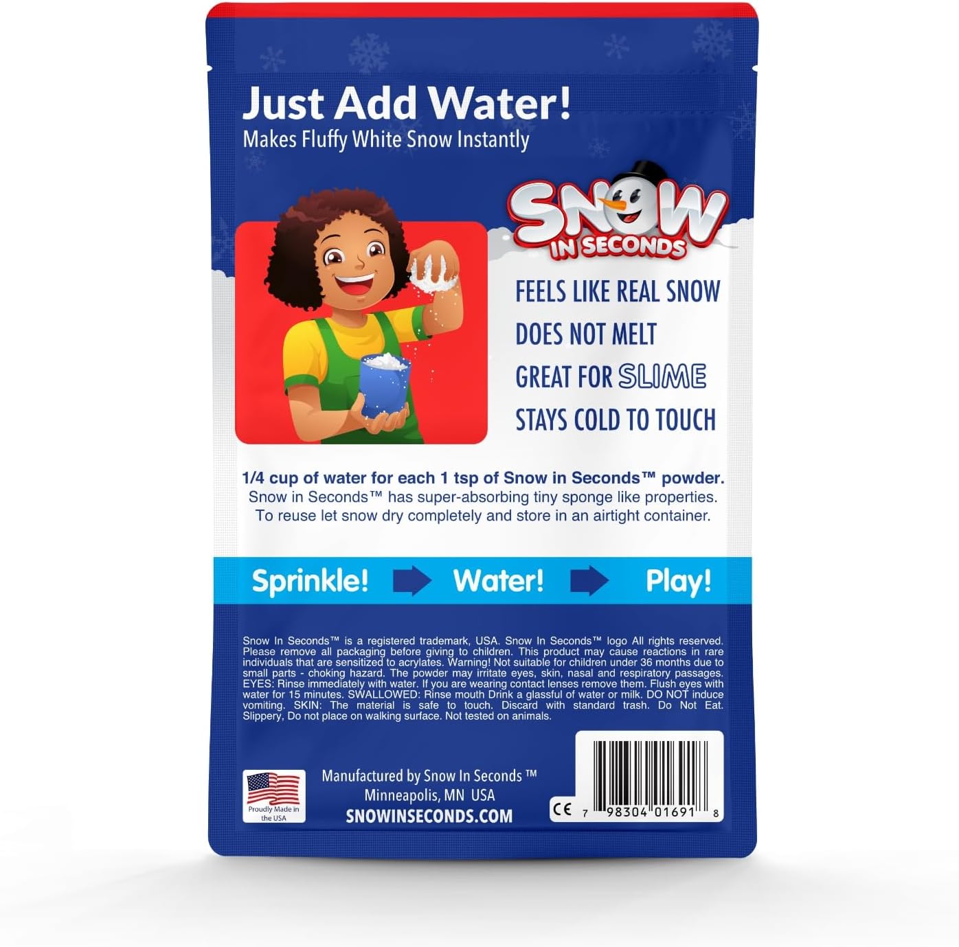 Snow in Seconds Instant Snow - 3 Pack of Artificial Snow | Makes 1 Gallon of Fake Snow Each