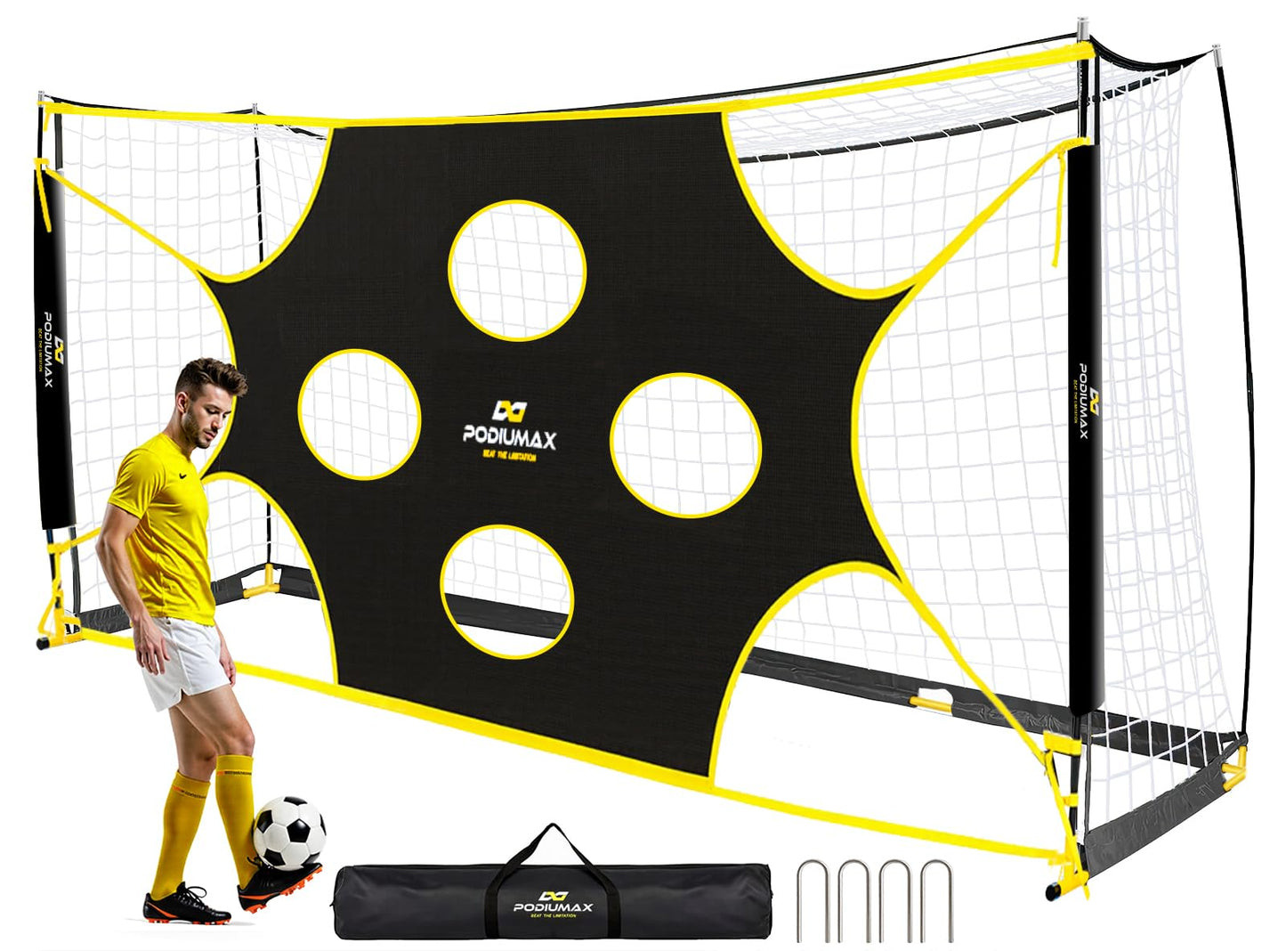 PodiuMax 16X7 FT Soccer Goal Target Net with 10 Highlighted Scoring Zones, Portable Soccer Field Equipment, Backyard Shooting Training Football Goal Net