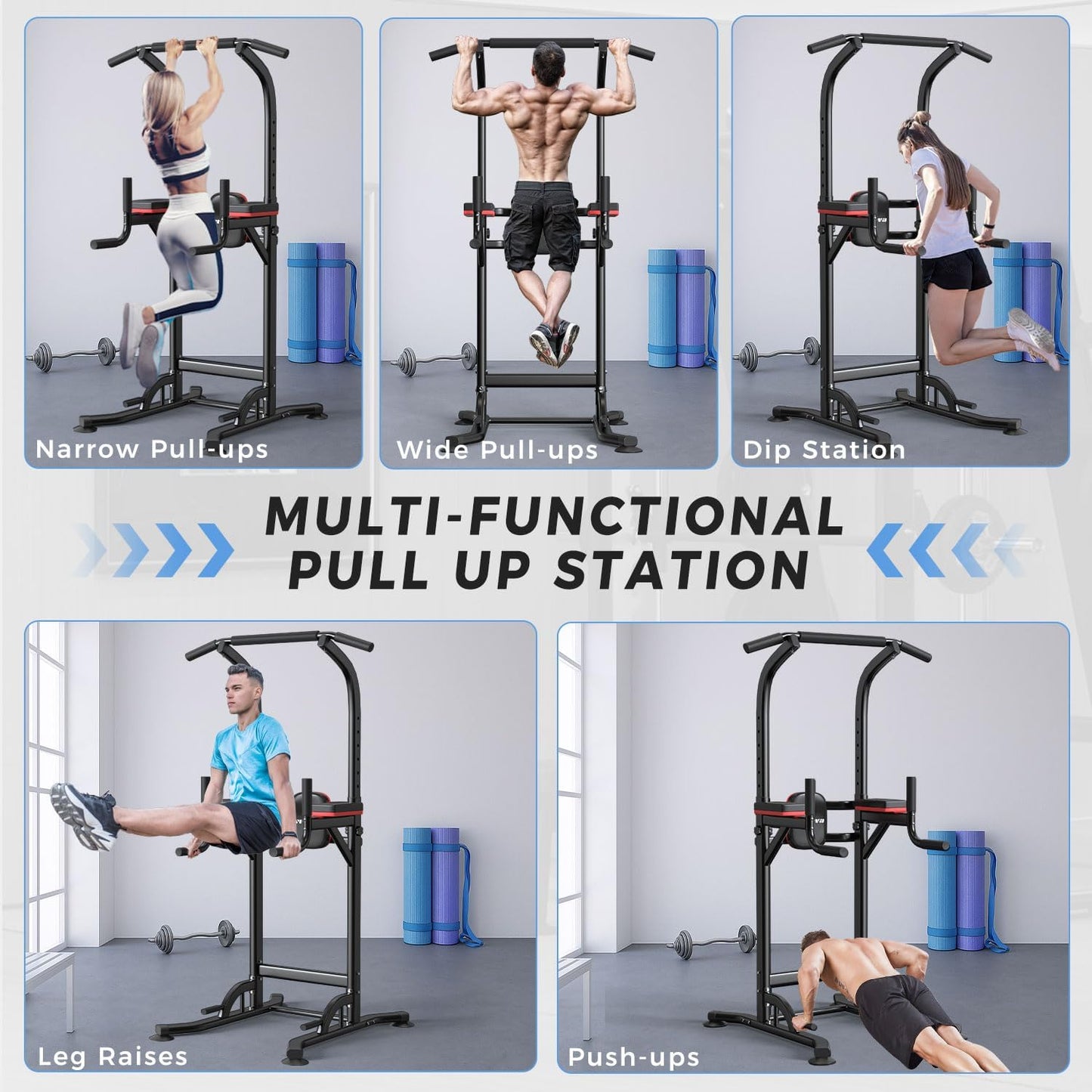 ZENOVA Pull Up Bar, Multi-Function Power Tower Dip Bar Stand Station, Strength Training Workout Fitness Equipment Home Gym Machine