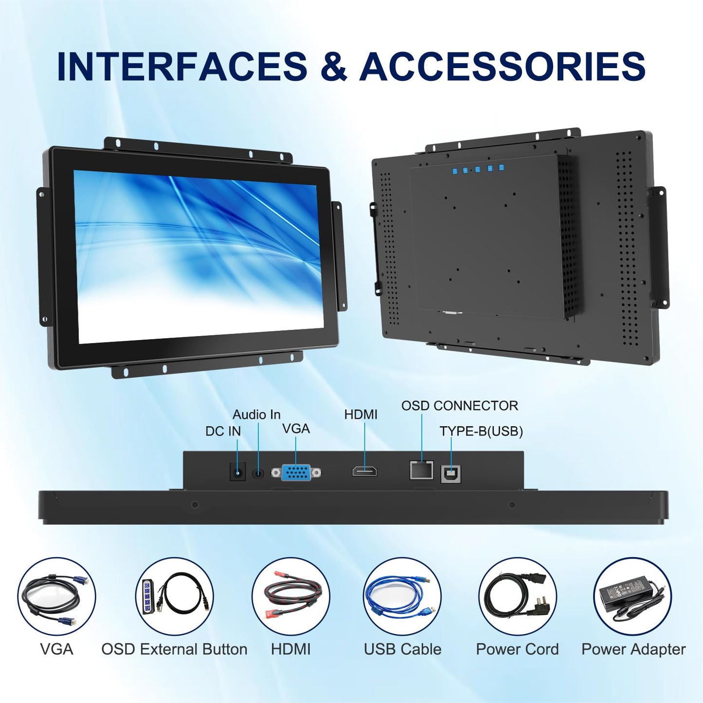 Bosunre 15.6 Inch Capacitive Touch Screen Monitor, 1920x1080 Industrial Touch Display, Metal Housing HD-MI,VGA Input, Open Frame Touchscreen Monitor for Industrial Automation Control