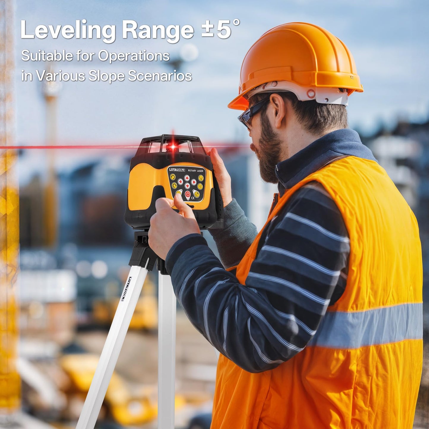 LotaTools Self-Leveling Rotary Laser Level Kit, Class II ≤ 5 mW Red Laser, 2000 ft Range with Receiver, ±1/8" Accuracy at 100 ft, IP66 Waterproof, Includes Tripod & Grade Rod