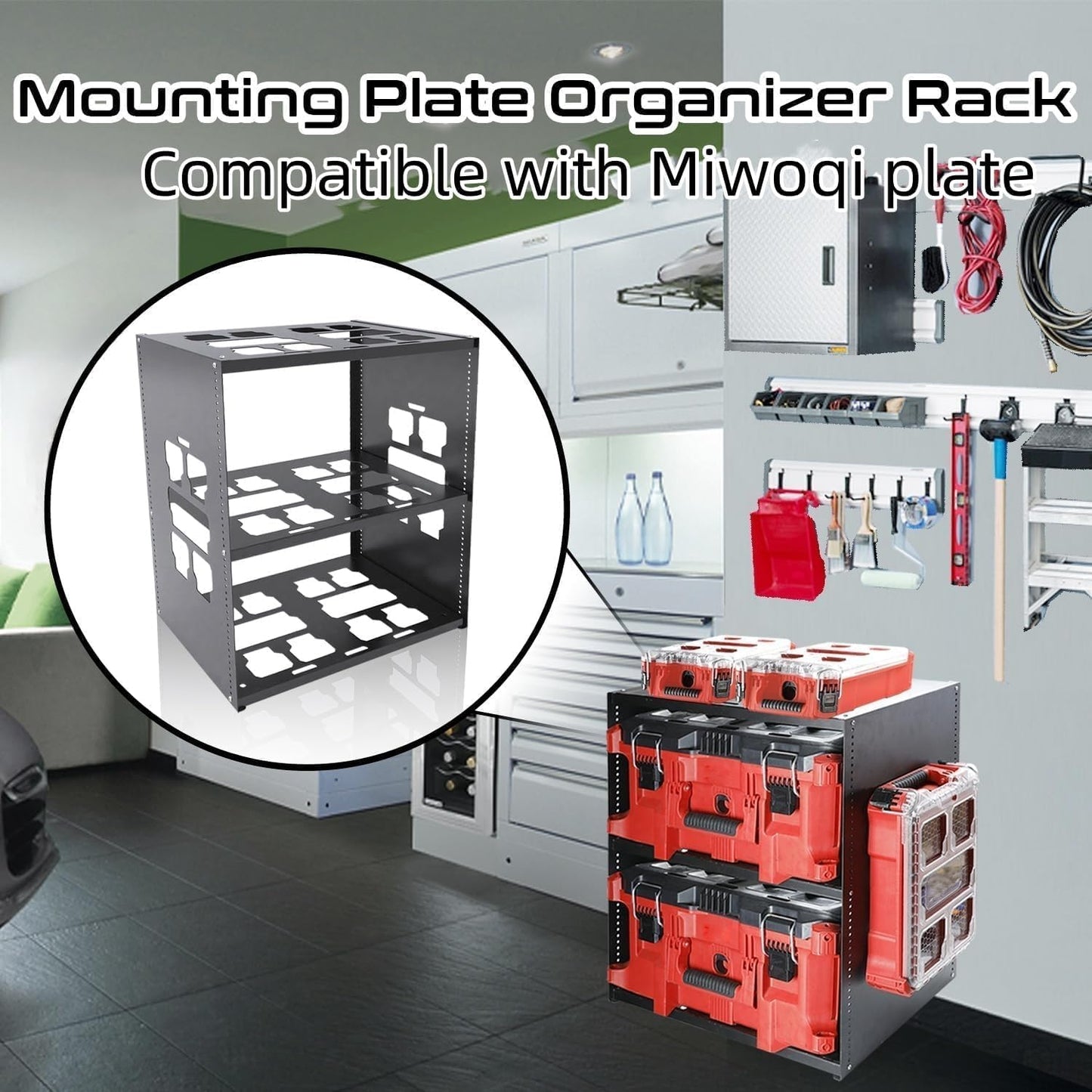 EXODIOS Mounting Plate Compatible with Mil.waukee, Adjustable Heavy Metal material Shelf, Holds Up to 8 Boxes for Tool, Storage and Organization System