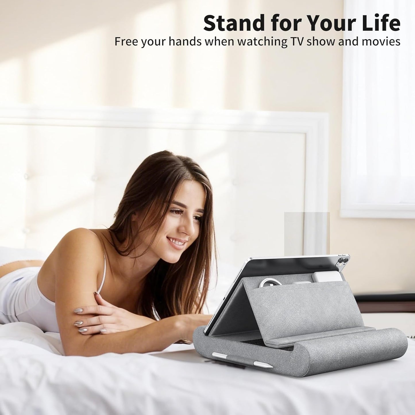 CreaDream 4-13" 11, 13, Tablet Pillow Stand, Foldable Tablet Holder for Lap, Bed and Desk, Soft Pillow Pad with Pocket