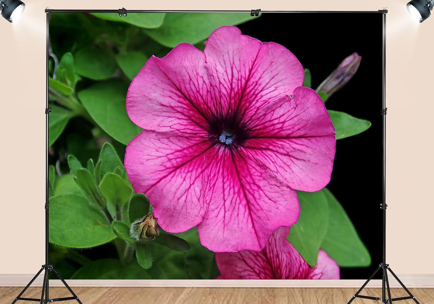 SHDASMIL 10X7ft Fabric Pink Petunia Flower Backdrop Magenta Bloom Garden Background Spring Floral Party Decorations