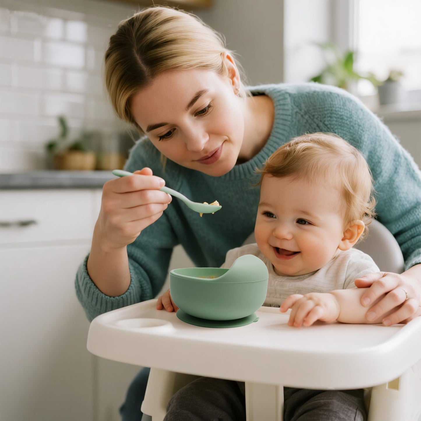 Tiny Tastes 10-Piece Silicone Baby Feeding Set – BPA-Free, Spill-Proof Suction Plate, Bowl, Bib, Snack Cup & Utensils | Dishwasher Safe, Baby Gift Ready (Green)