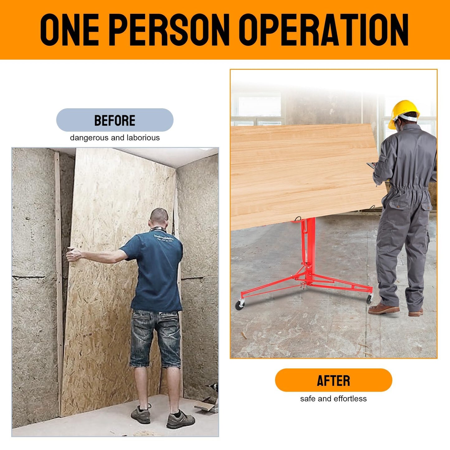 150LBS Heavy Duty Rolling Lifter Panel Perfect for Both Home & Commercial, 11FT Sheetrock Hoist Holder with Caster Construction Lockable Tool（Red）