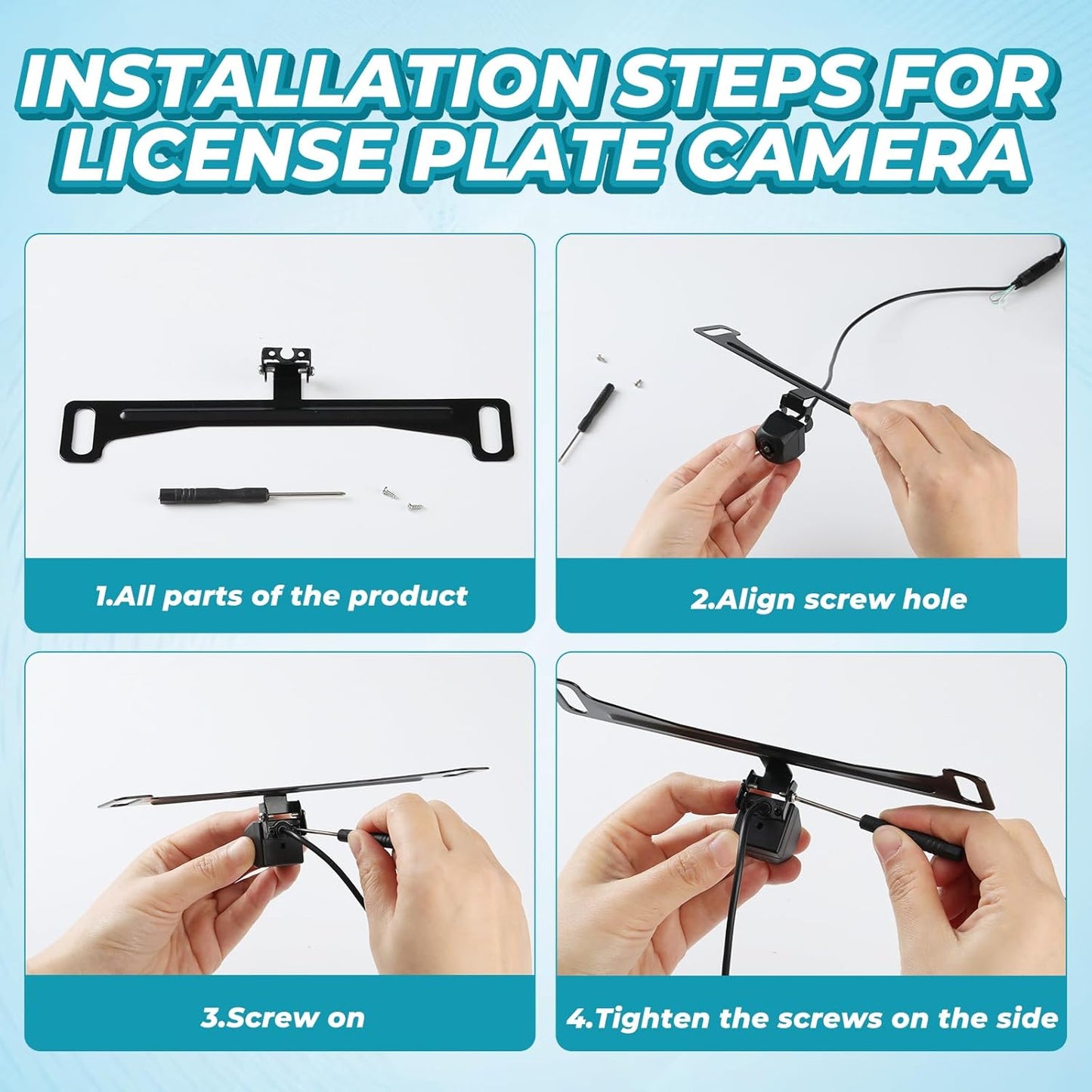 Snwoygr 170-Degree Universal Car Rear View Camera License Plate Bracket, Professional Full Stainless Steel Anti-Rust