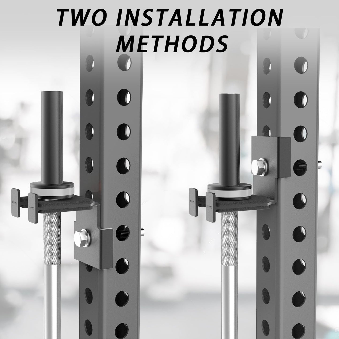 Rack-Mounted Olympic Barbell Holder for 3x3 Power Racks, No Drilling Required – Heavy-Duty Steel Storage with Protective Padding, Fits 5/8''-1'' Holes – Space-Saving Gym Equipment