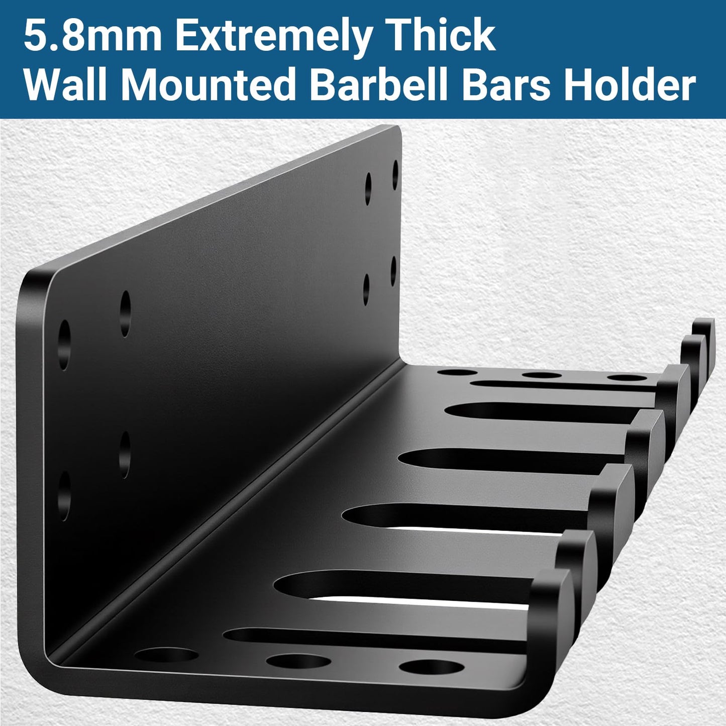 KDNVPS Heavy Duty Wall Mounted Barbell Holder, 5.8mm Thick Olympic Barbell Storage Rack with Hooks, Fits Bars Under 33mm, Space-Saving Home Gym Fitness Equipment Hanger