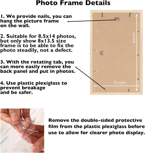 JCJMY Picture Frame 8.5x14 - Wall Mounting Horizontally or Vertically | Shatter-Resistant Plexiglass, Natural Finish