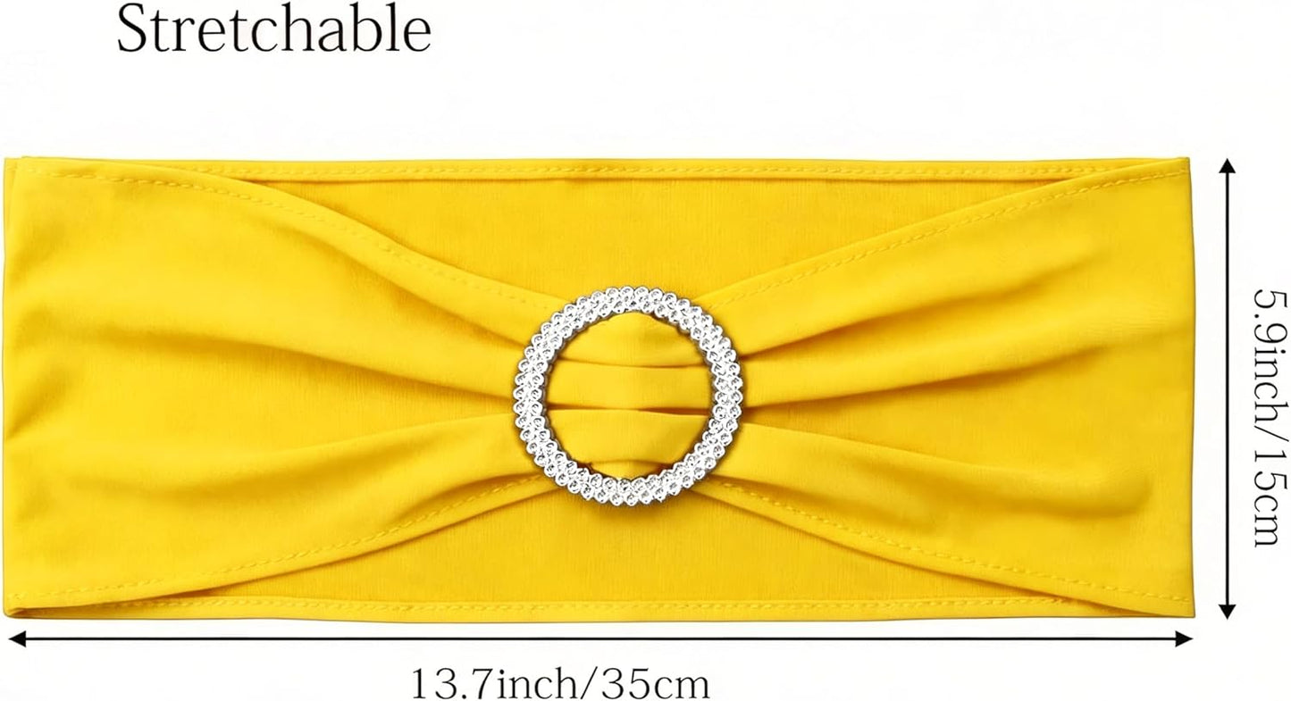 Skiennix Spandex Yellow Chair Sashes - Pack of 50 Elegant Bows with Buckles for Weddings & Events