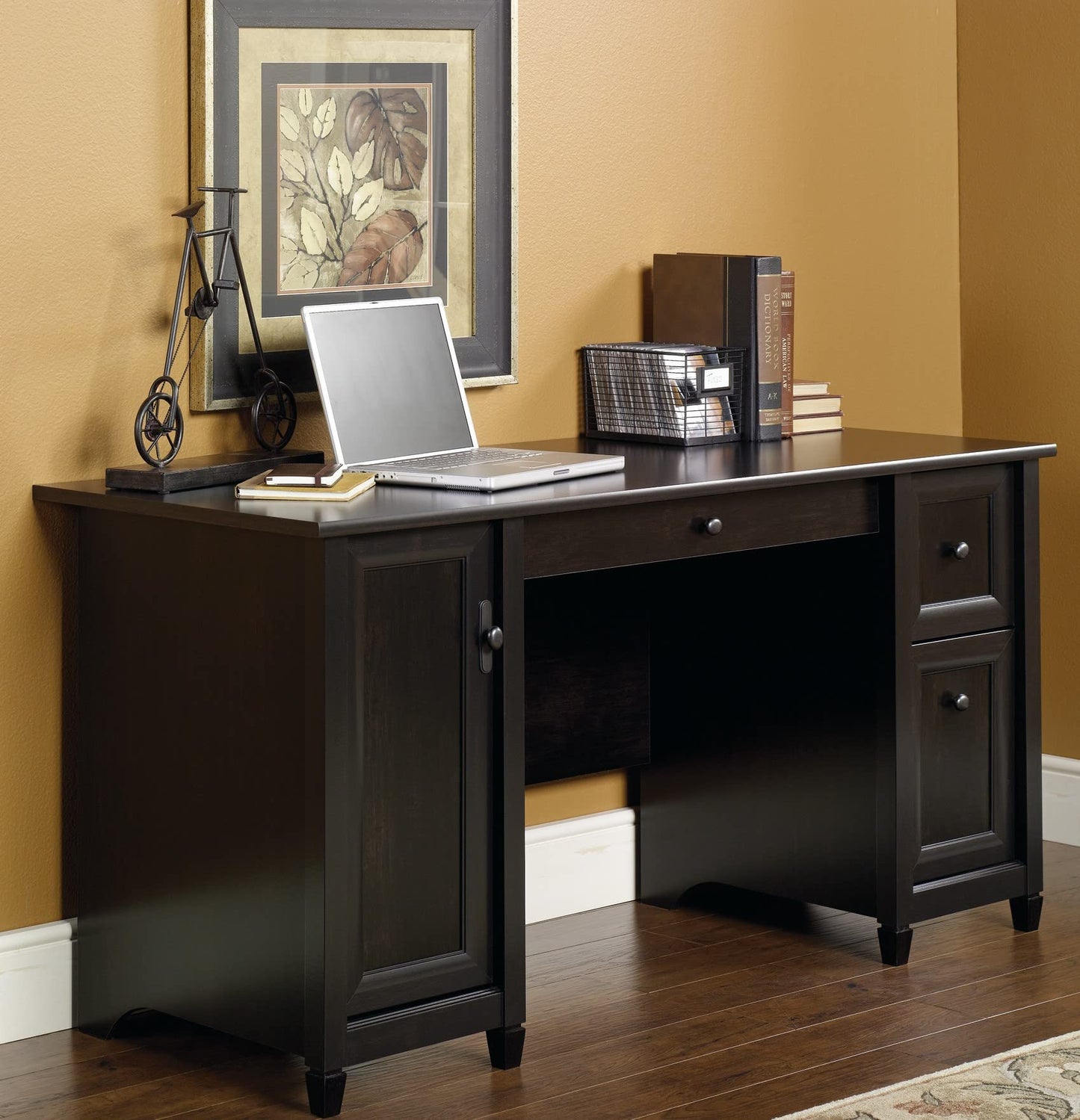 Sauder Edge Water Computer Desk with Storage Drawers, Home Office Desk, in Estate Black