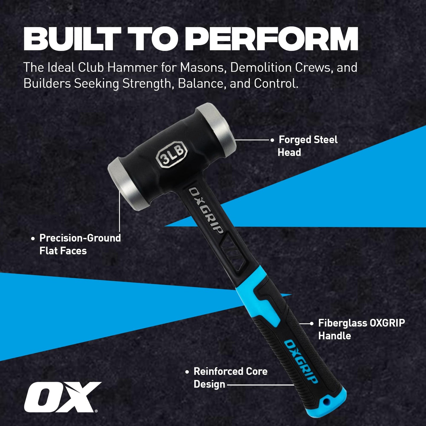 OX Pro 20-Ounce Ultrastrike Brick Hammer Robust Striking Power, Vibration Dampening Bridged Neck, Ultimate Durability with One Piece Steel Handle, Ergonomic Non-Slip Grip, and Enhanced Safety Features