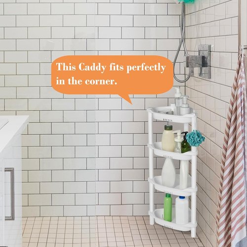 ELYKEN Shower Caddy Organizer - 4 Tier Rustproof Plastic Shelf for Bathroom | 14.4 x 11.2 x 31.5 Inches, White