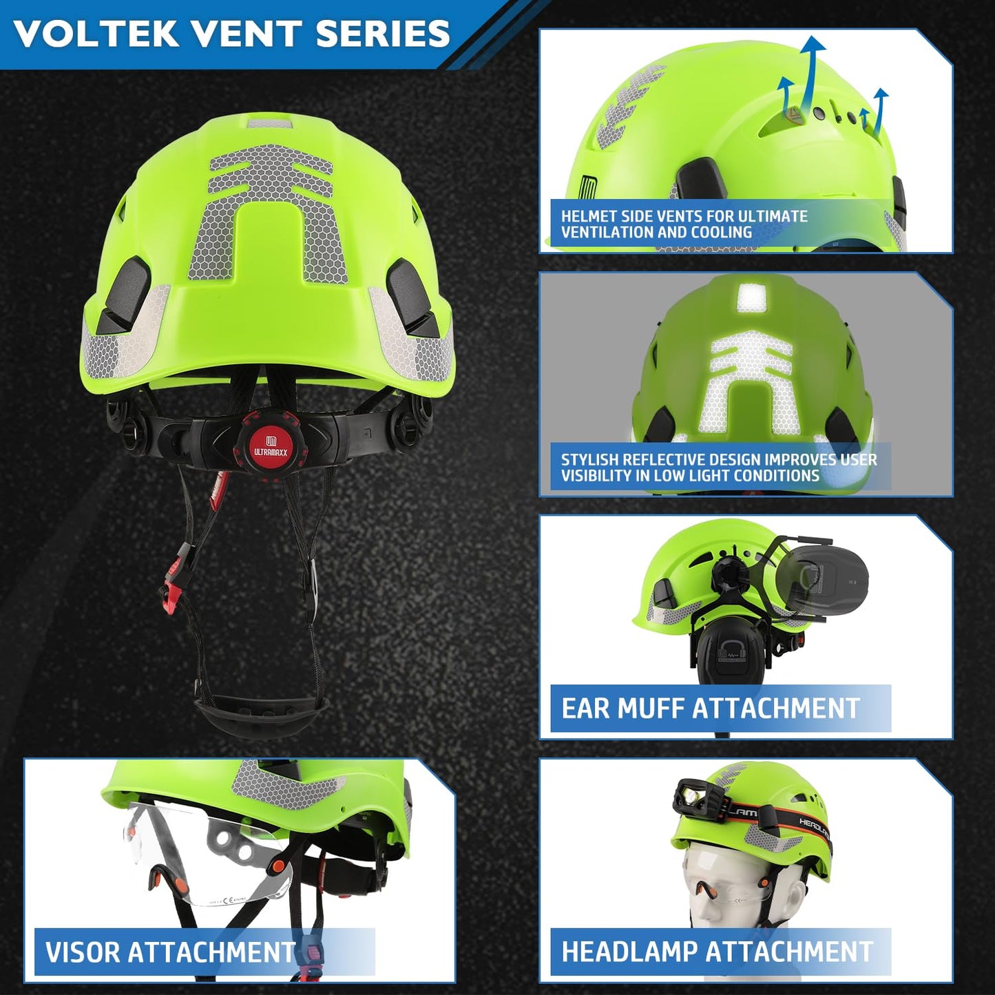 UM ULTRAMAXX Forestry Safety Helmet with Built-in Visor, Mesh Face Shield, and Bluetooth Ear Muffs, 5 in 1 Arborist Hard Hat for Chainsaw, Logging, and Garden Work, ANSI Z89.1 Certified, Green
