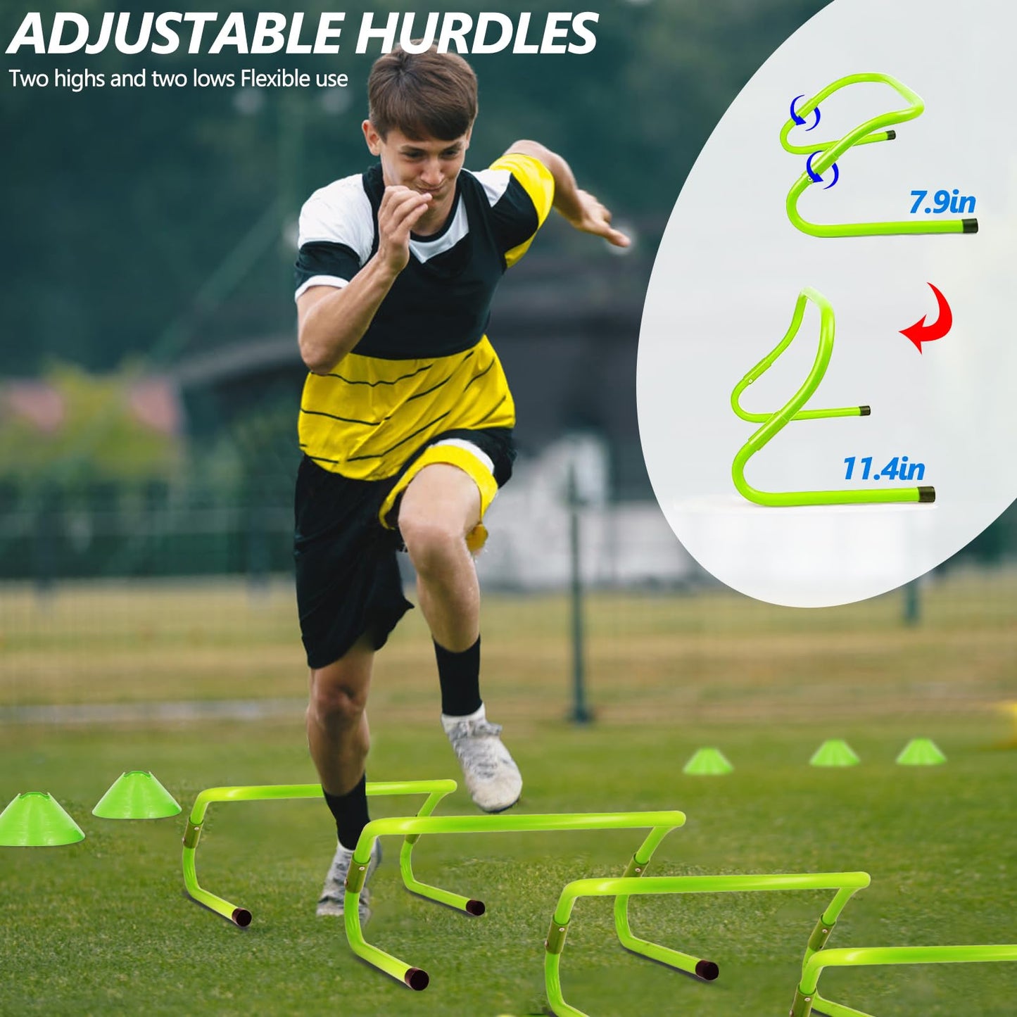 Haootadiy Agility Training Equipment, Football Training Equipment Includes 20FT Agility Ladder,4 Adjustable Agility Hurdles, 16 Football Cones, Parachute, for Training Soccer Athletes（Green）