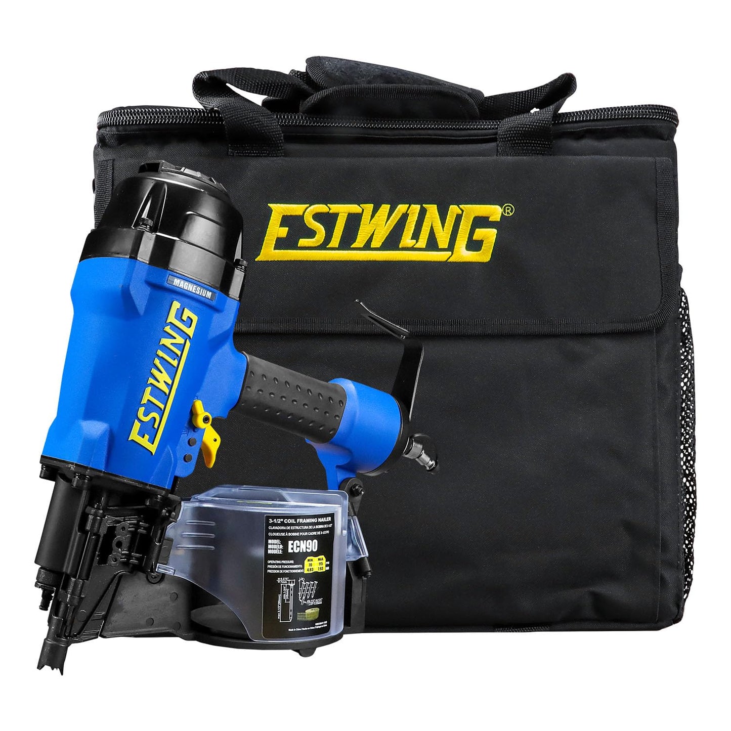 Estwing ECN90 Pneumatic 15 Degree 3-1/2" Coil Framing Nailer with 1/4" NPT Industrial Swivel Fitting and Bag