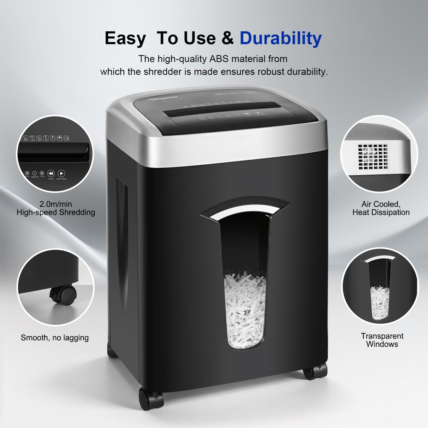 Wingwise 18 Sheets 120-Minute Paper Shredder, 7.9 Gallon Bin, P4 Cross-Cut Heavy-Duty Shredder for Home & Office Use