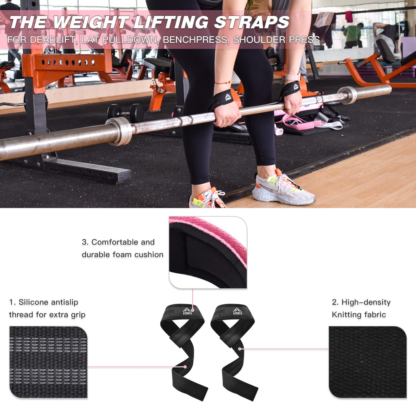ATENTO 10 Pcs Barbell Pad Set, Hip Thrust Pad for Bench Press, Lunges, Workout, Leg Exercise, Squat Bar Pad (Black)