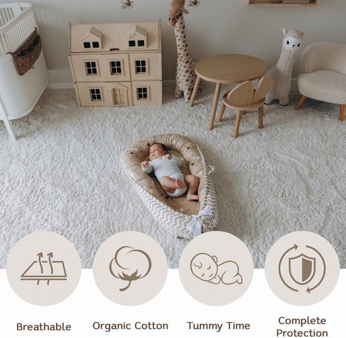 Aila+Aiden Baby Lounger - Organic Cotton Infant Lounger | Reversible & Portable Floor Lounger | Soft Washable Cover - Star Collection (Tan)