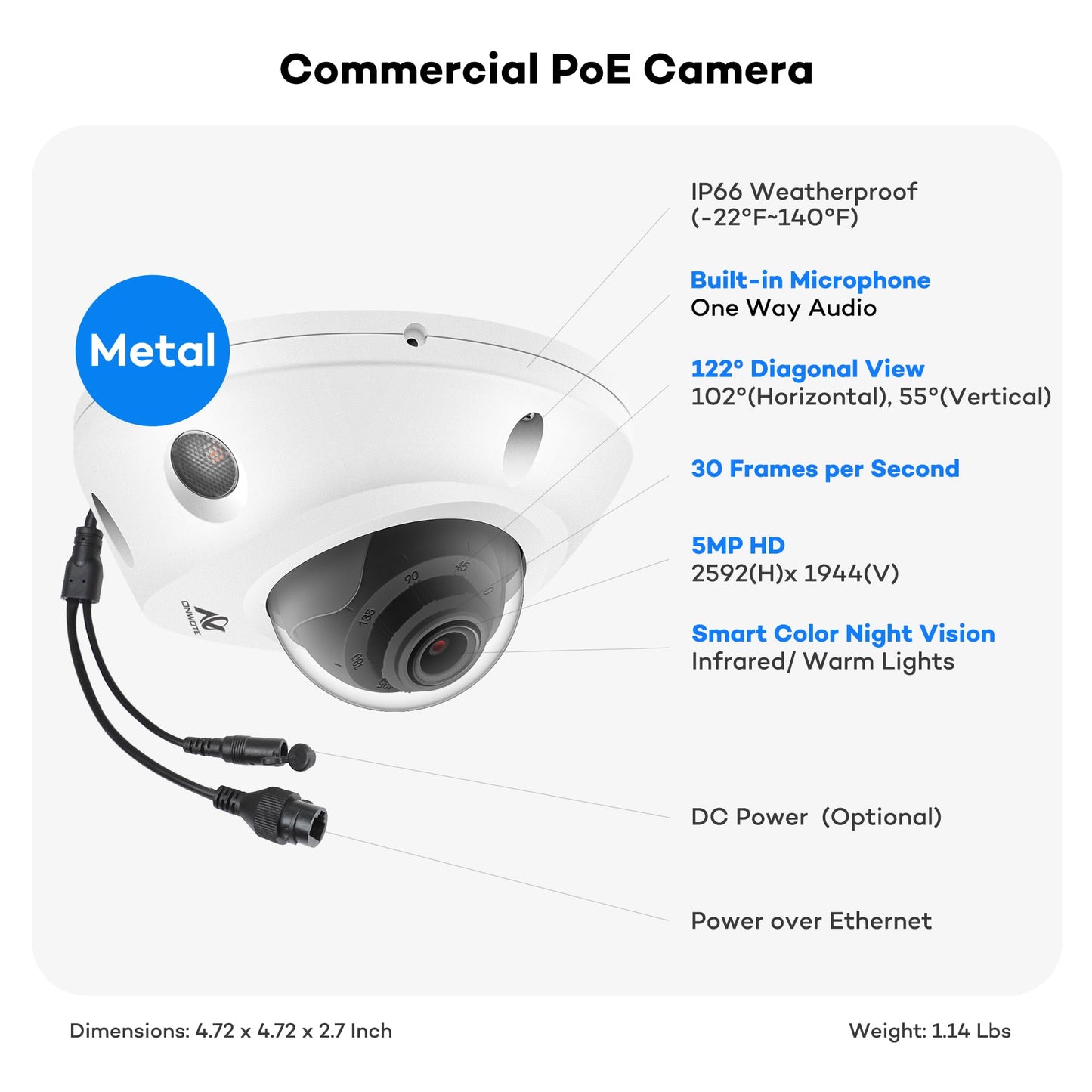 ONWOTE 12MP NVR 16 Channel Security Camera System, 16x 5MP 30FPS Outdoor PoE IP Cameras with Audio, Smart AI Color Night, 16CH 6K 4K Commercial NVR 4TB, 16x Cables(Total 1280ft), CCTV for Business