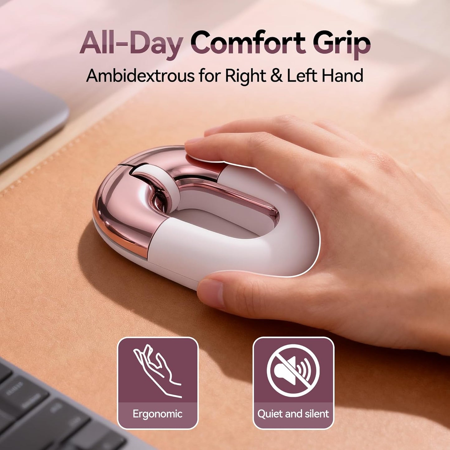 FOPATO 2.4G, 1200 Travel Mouse, Pink Wireless Mouse, Dual Mode Bluetooth & Rechargeable Silent Portable Mouse, Cute