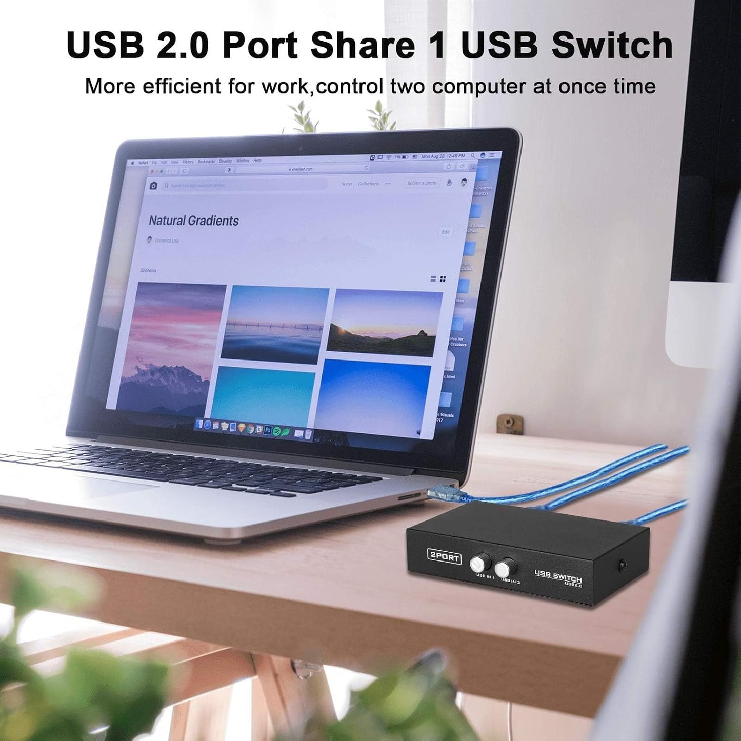 EEEKit 2 2.0 2 Pack Port USB Manual Sharing Switch Hub, Printer Scanner Splitter Adapter with USB A to B Cables