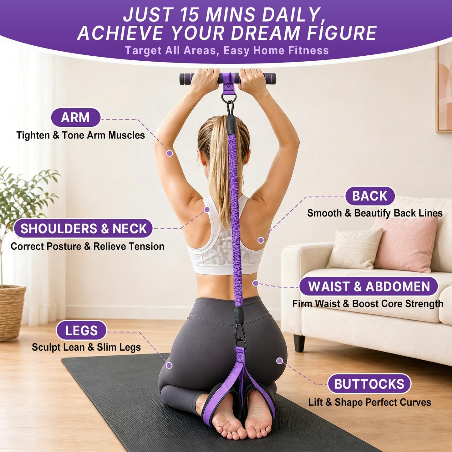 Upgraded Pedal Resistance Band with Handle, Protective Nylon Sleeves & Adjustable 30/60LBS, Sit-up Workout Equipment for Core/ABS, Waist, Arm, Leg, Portable Home Gym for Men & Women Body Shaping