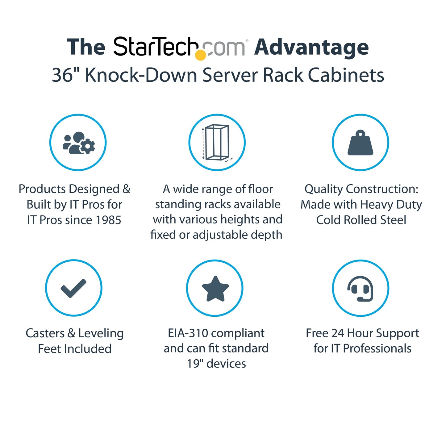 StarTech 22U Enterprise-Grade Server Rack Cabinet, 19in Enclosed 4-Post Rack with 33in (83cm) Mounting Depth and 1764lb (800kg) Weight Capacity