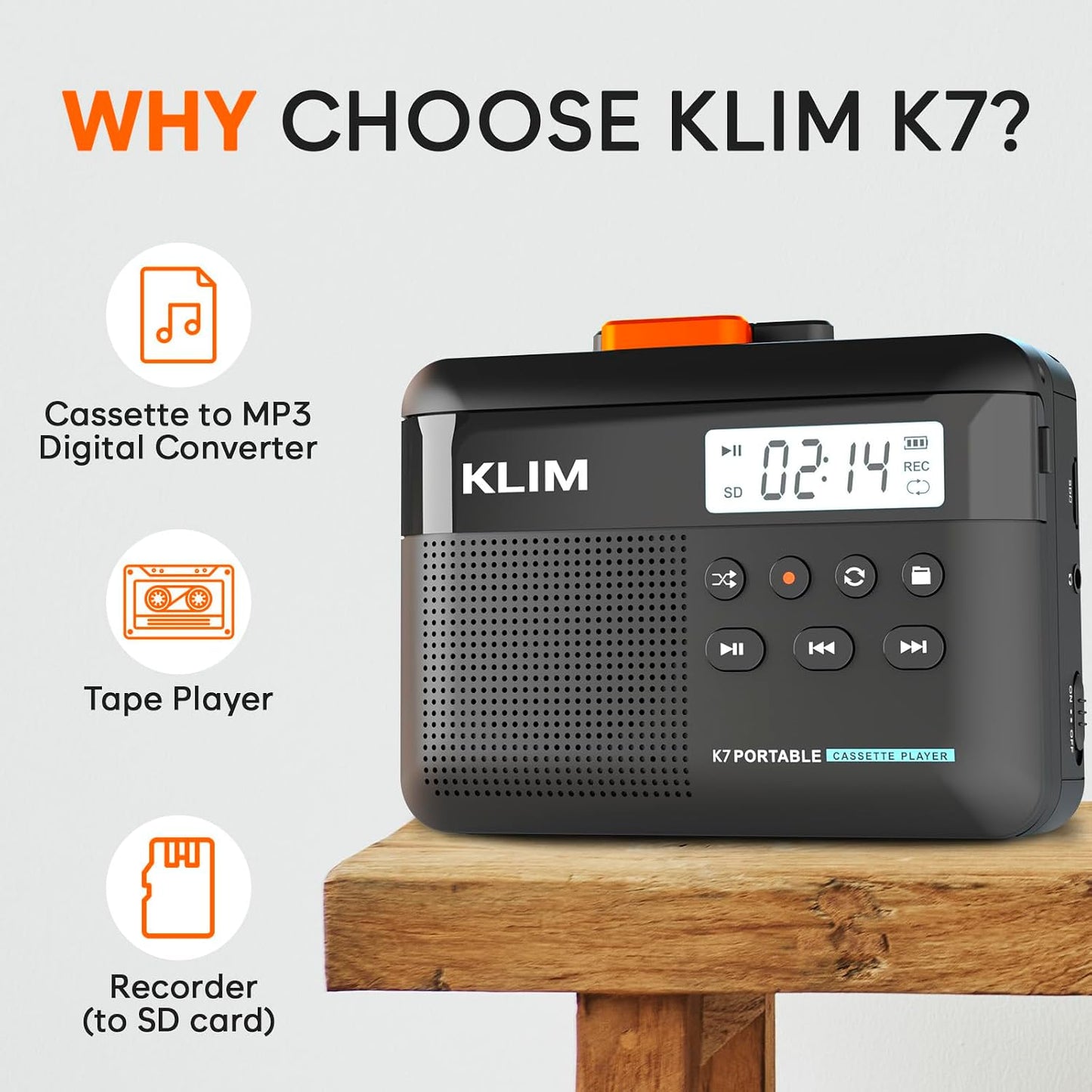 K7 Cassette Cassette MP3 16GB KLIM Tape Player - to Converter - Portable - Built-in Microphone & Speaker - Rechargeable
