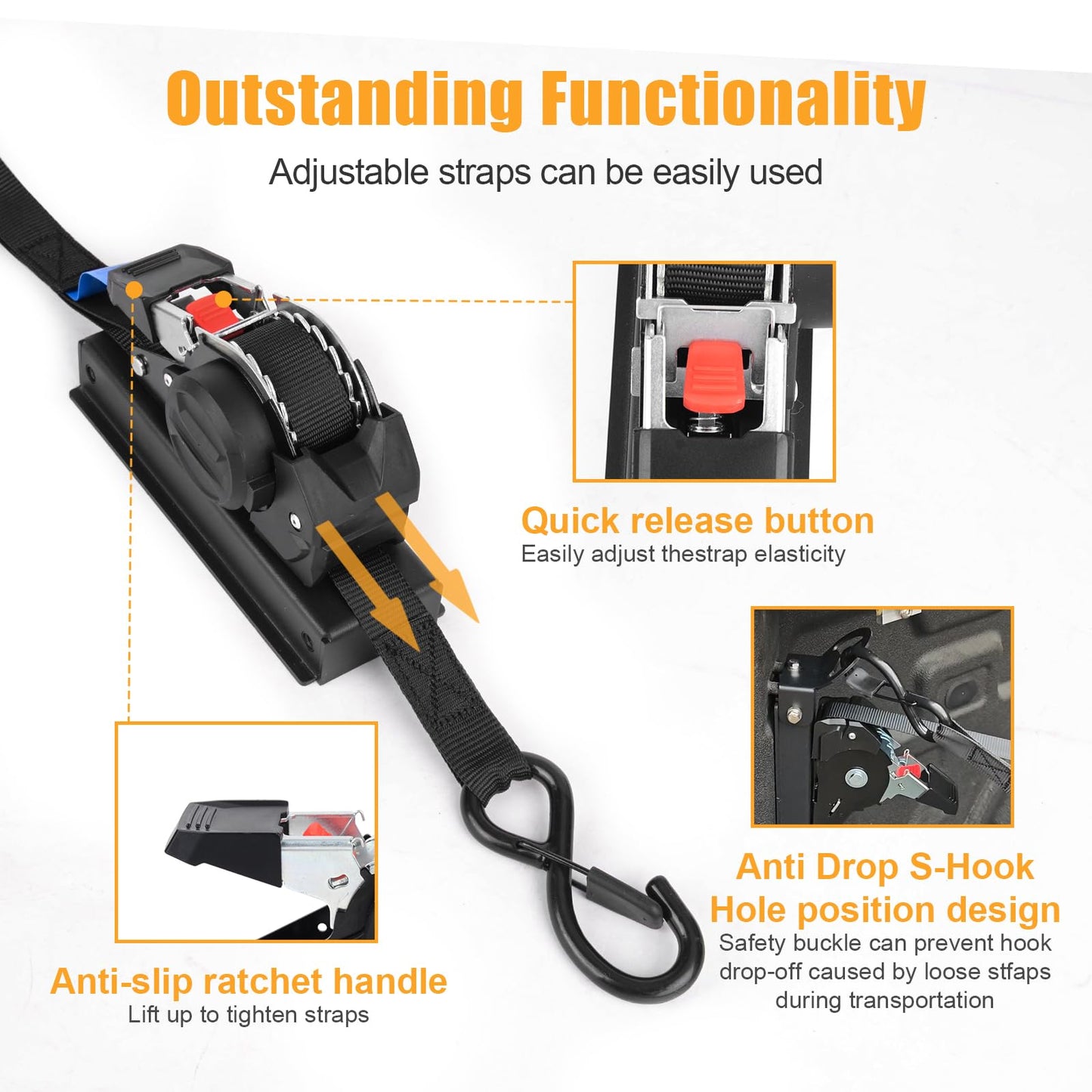 Retractable Ratchet Straps Compatible with 2019-2025 Chevrolet Silverado & GMC Sierra Retracting Straps Auto Retract Securing Strap Tie Down System, 4PCS