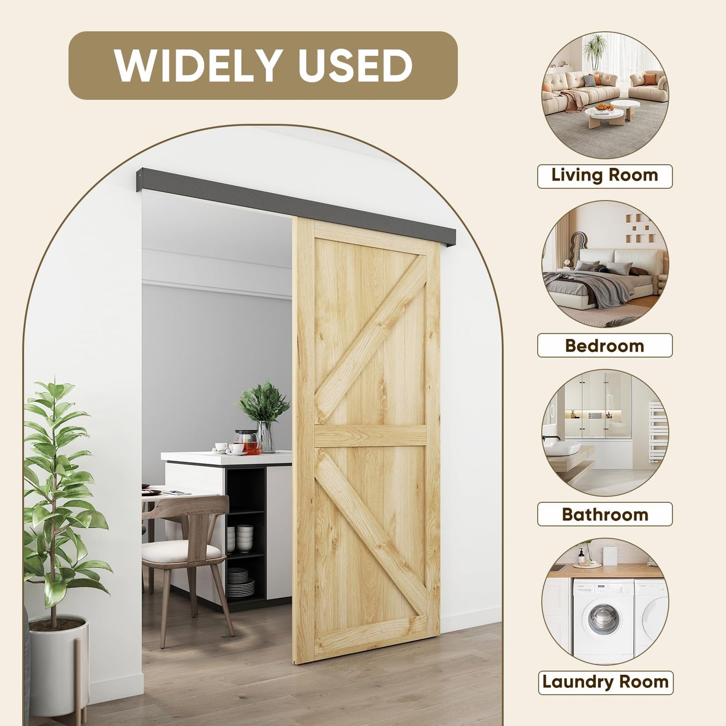 JUBEST 6FT Barn Door Hardware Kit, Aluminium Alloy Box Rail Hardware, Low Clearance Sliding Door Track for Classic Modern Interior Single Wooden Door,Black