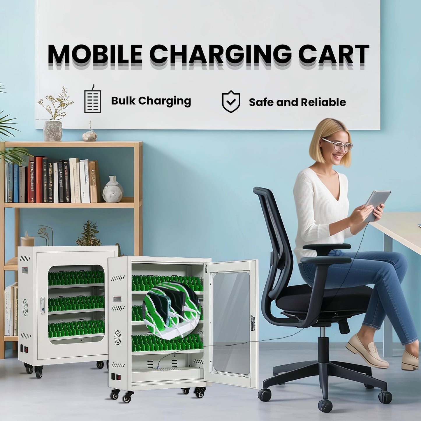 rcqeuiol 50 Device Cell Phone Charging Stations, Mobile Phone Charging Cabinet, Cellphone USB Charging Station Lockers, Rechargeable Cellphone Locker Storage Charging Station (White, 50 Slots)