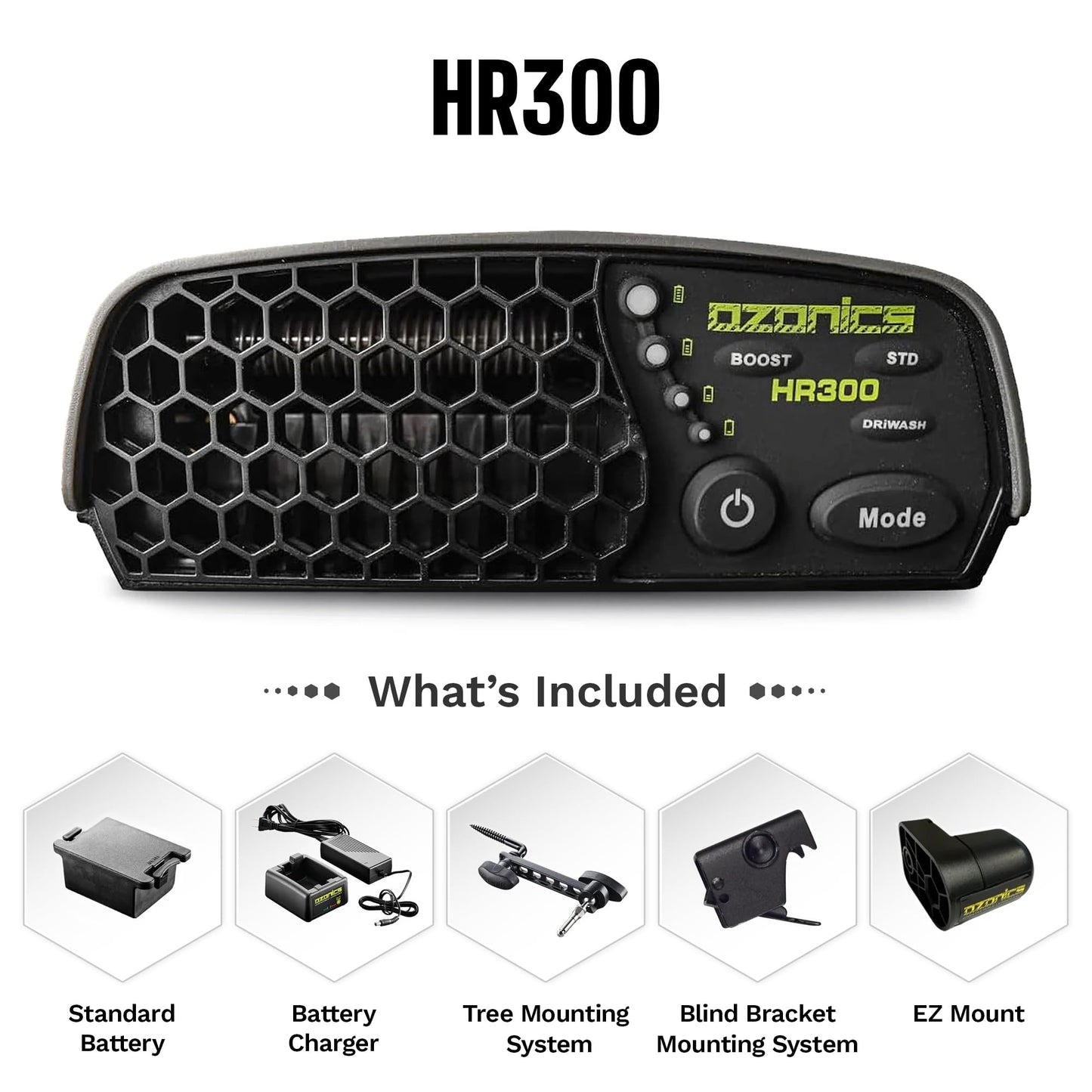 Ozonics HR300 Scent Eliminator | Ozone Generator for Hunting with Boost Output Setting | Scent Control with 3 Modes of Operation | Ozone Odor Eliminator Machine with Rechargeable Battery & Tree Mount