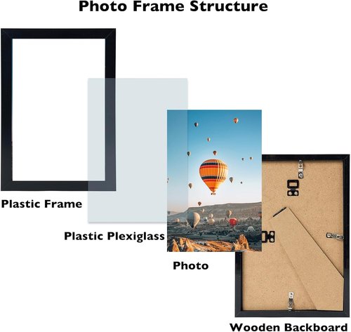 JCJMY 8.5x11 Picture Frame Set of 6 - Black Wall Mounting Frames for Horizontal or Vertical Display
