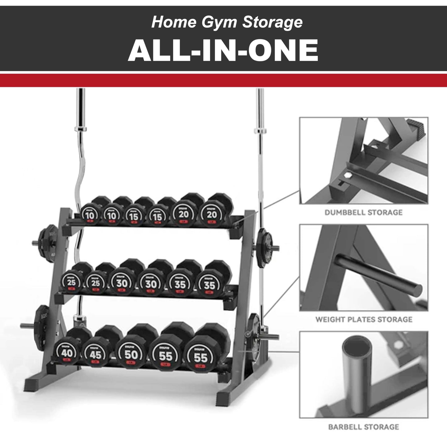 VIODEX 3 Tier Multifunctional Dumbbells Weights Barbells Rack, 1100 lbs Weight Capacity (Rack Only)