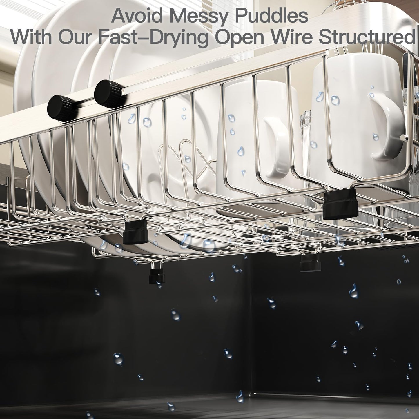 MAJALiS Dish Drying Rack Over The Sink, Expandable Stainless Steel Dish Drainer for Small Kitchen Counter Space Saving, RV Compact Plate Strainer In Silver Metal with Hanging Adjustable Utensil Holder