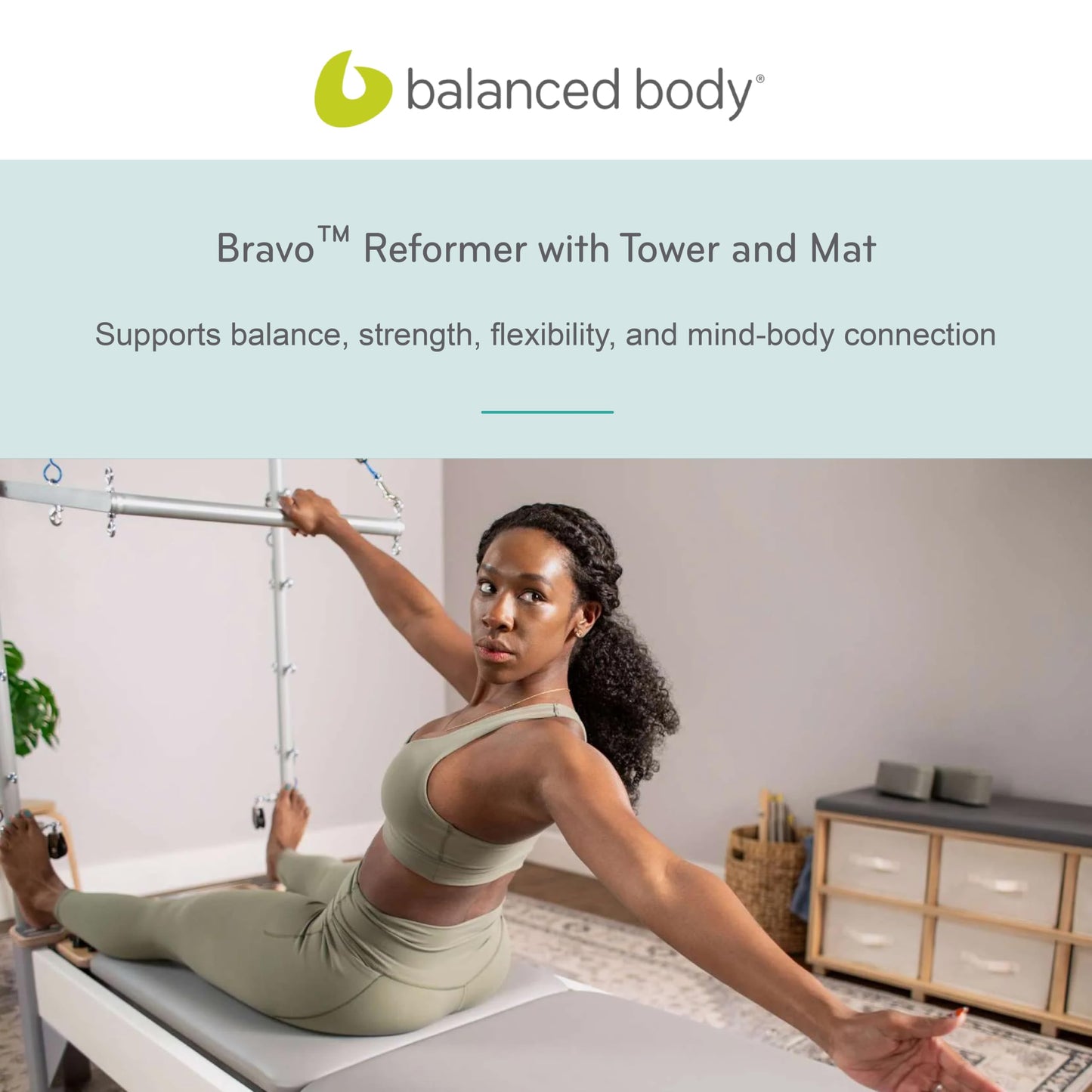 Balanced Body Bravo Reformer with Tower and Mat, Pilates Apparatus for Studio and Home Workouts, Dove