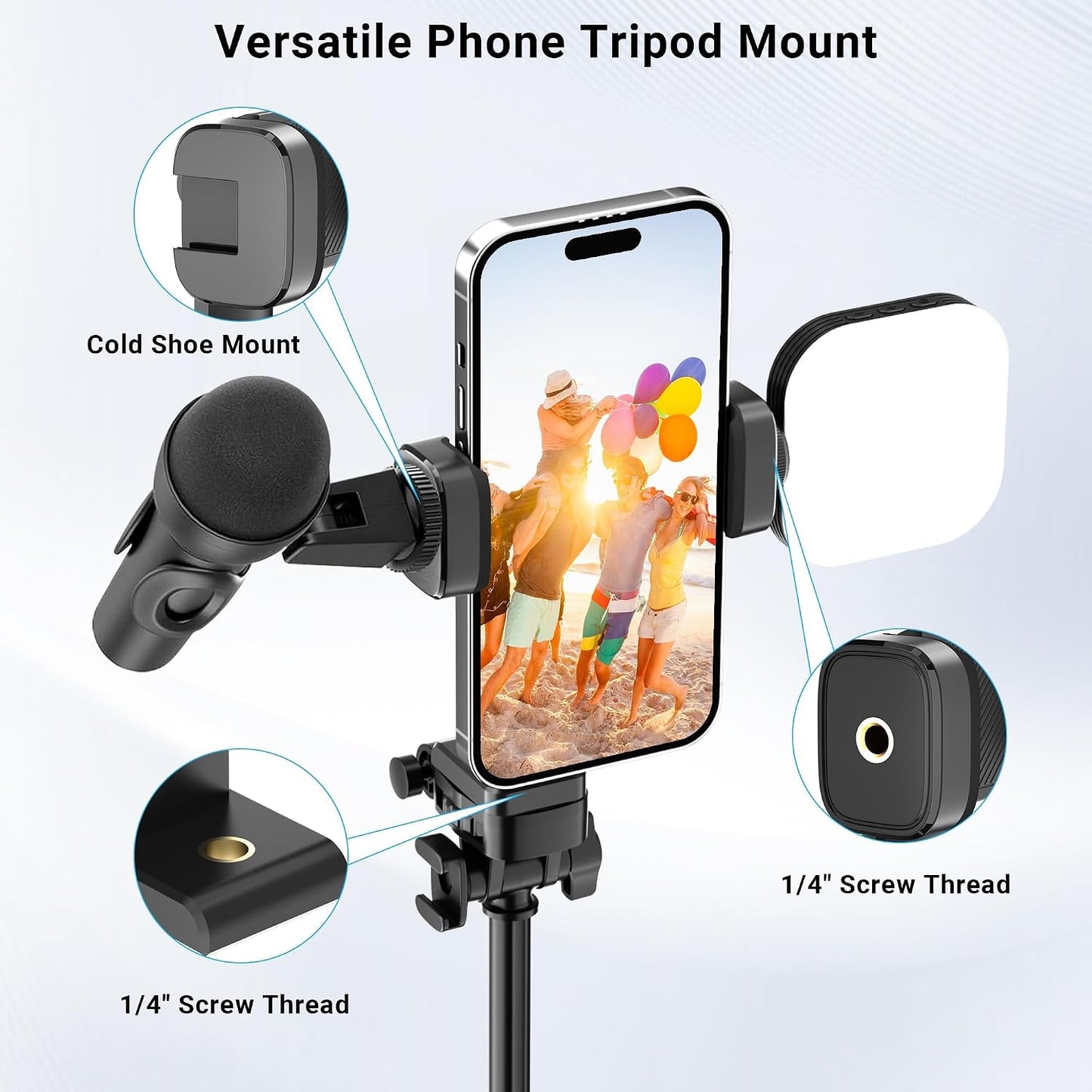 Voinap 360 180 17 16 15 S25, Phone Tripod Mount with Cold Shoe, Rotation & TiltTilting Cell Phone Clamp Adapter