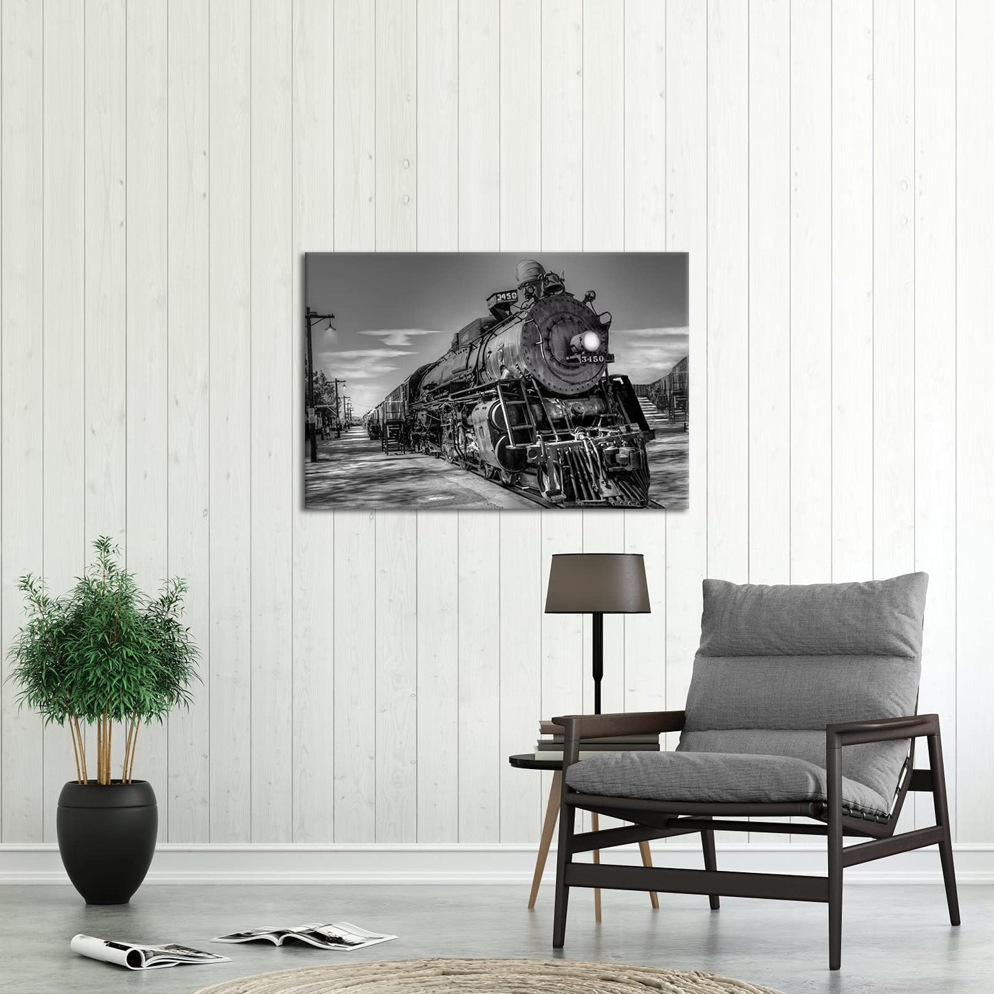 DuoBaorom Black and White Wall Art 24x36 inches Vintage Steam Trains Picture