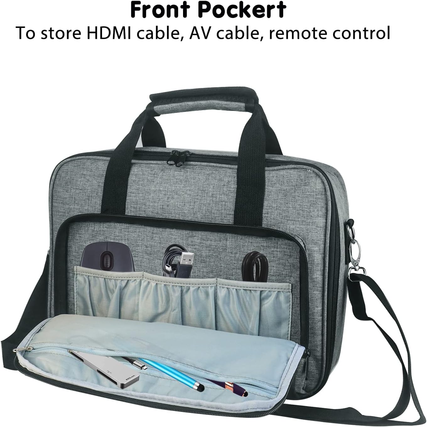 Boczif Projector Case, Portable Storage Travel Case with Laptop Compartment & Adjustable Shoulder Strap for Mini