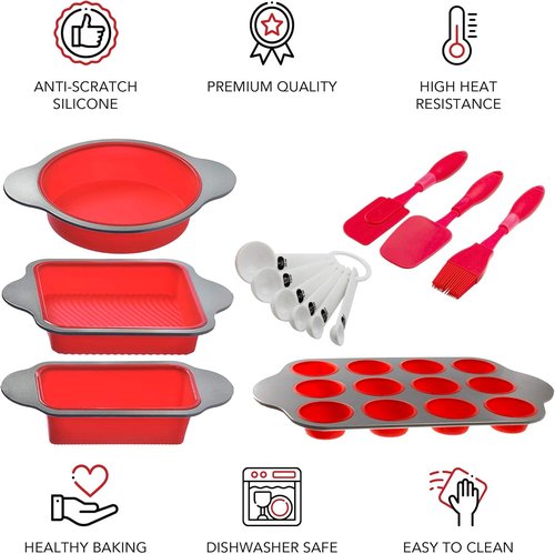 Boxiki Kitchen 13-Piece Non-Stick Silicone Bakeware Set - Versatile & Durable for Oven, Freezer, Dishwasher Use