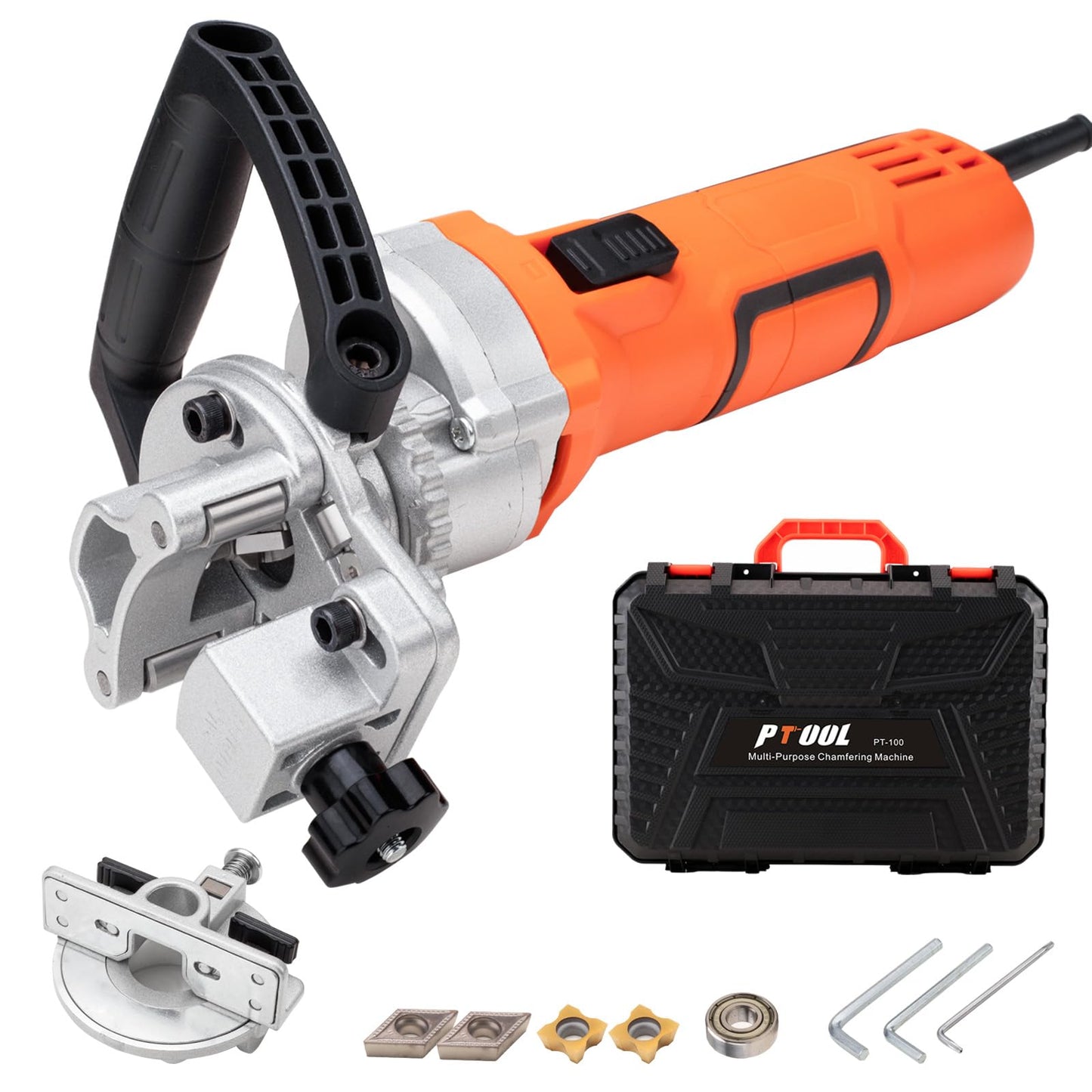 Handheld Chamfer Tool, Metal Chamfering Tool, for Trimming, Beveling, Deburring, 45 Degree Arc and Bevel, 850W 120V 60Hz, Model PT-100 (Machine)