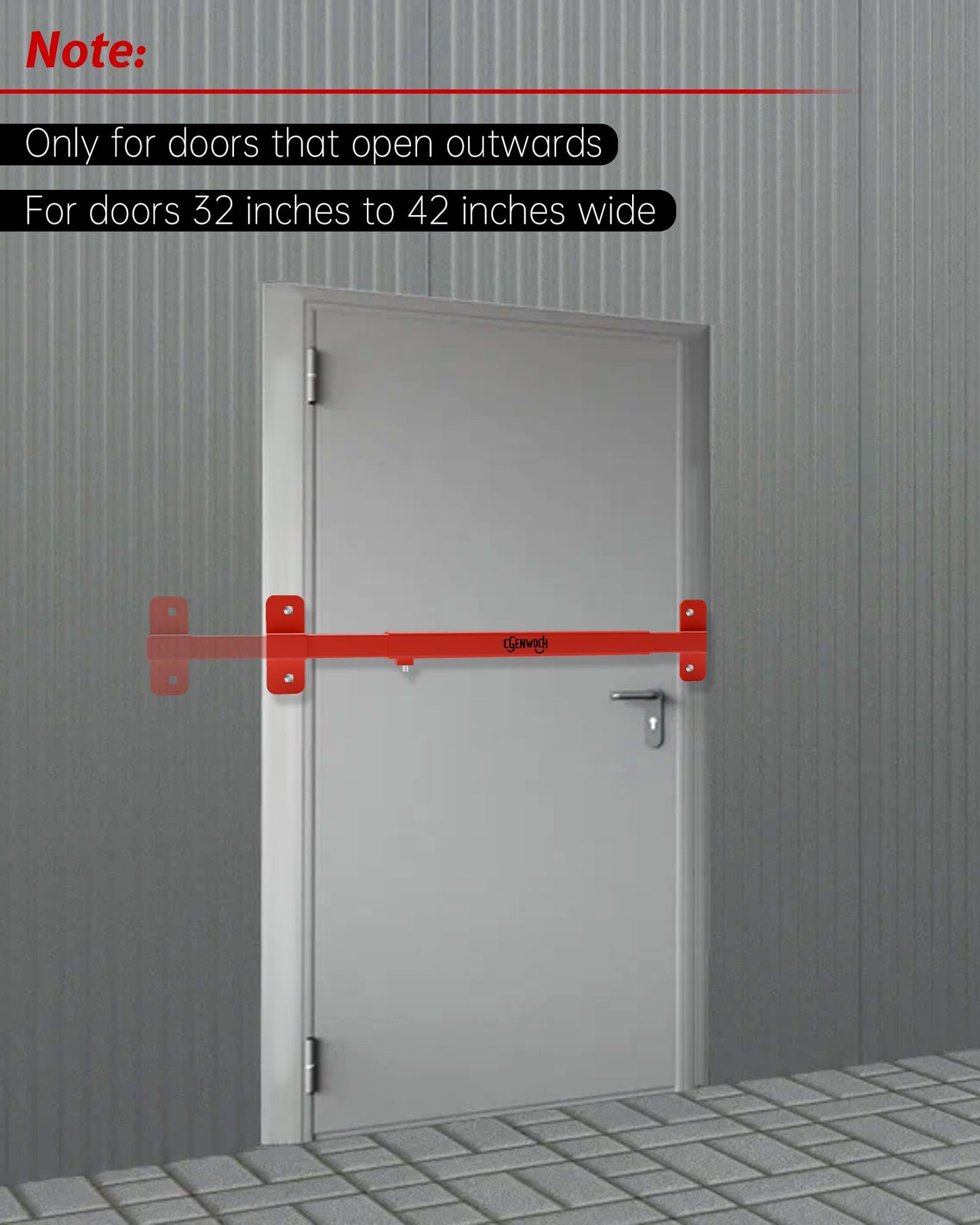 Adjustable Door Security Lock Bar, Commercial Shed Outswing Door Security Bar Fit for 32" to 42" Exterior Opening Door, Anti-Theft Barricade Lock for Jobsite Office, Warehouse, Trailer Door