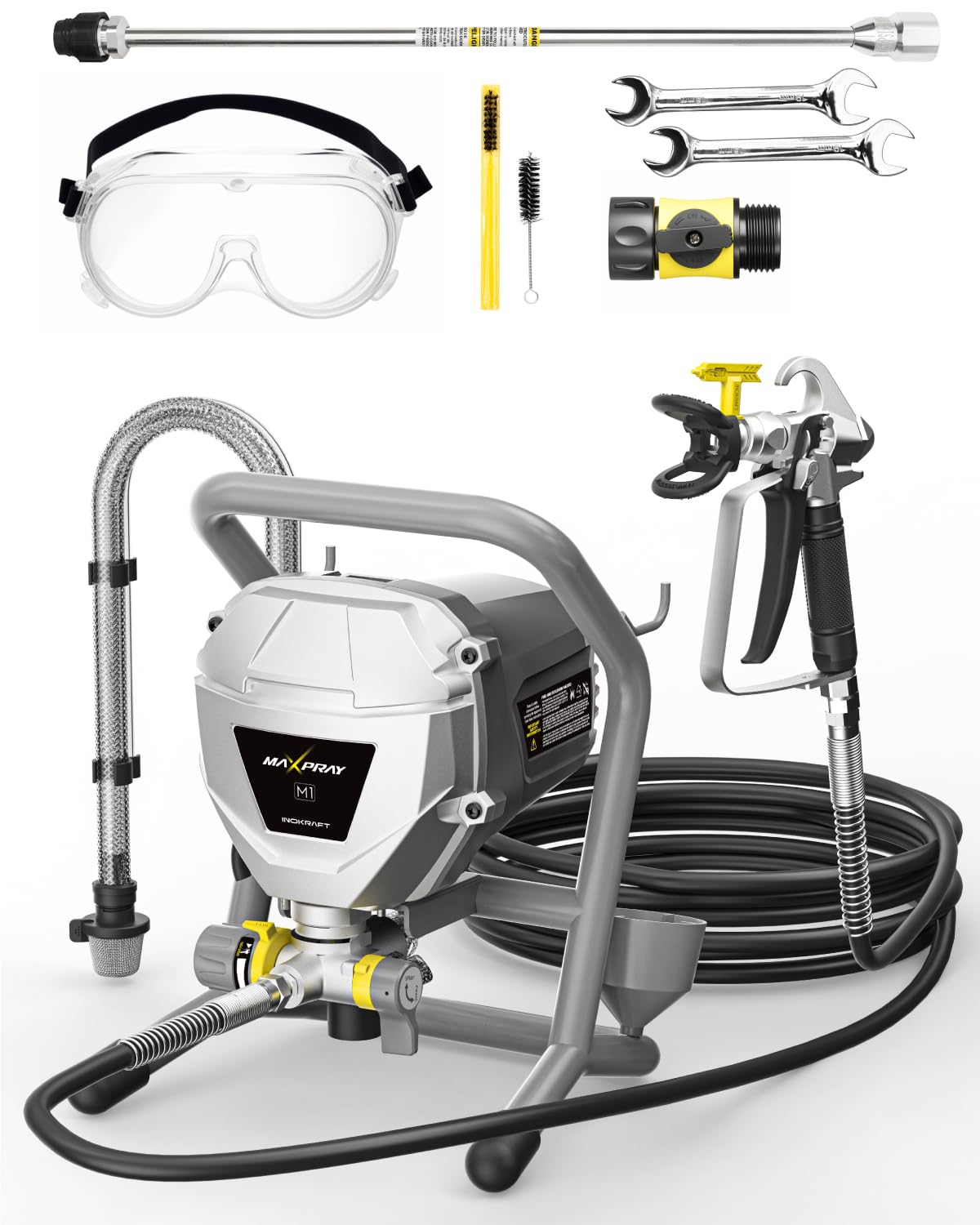 InoKraft MaXpray M1 Airless Paint Sprayer, 3000 PSI 550W Corded Electric, Thinning-Free for Latex & Stain, DIY Home Interior Exterior Walls Fences Decks, Includes Spray Gun Kit & 12" Tip Extension