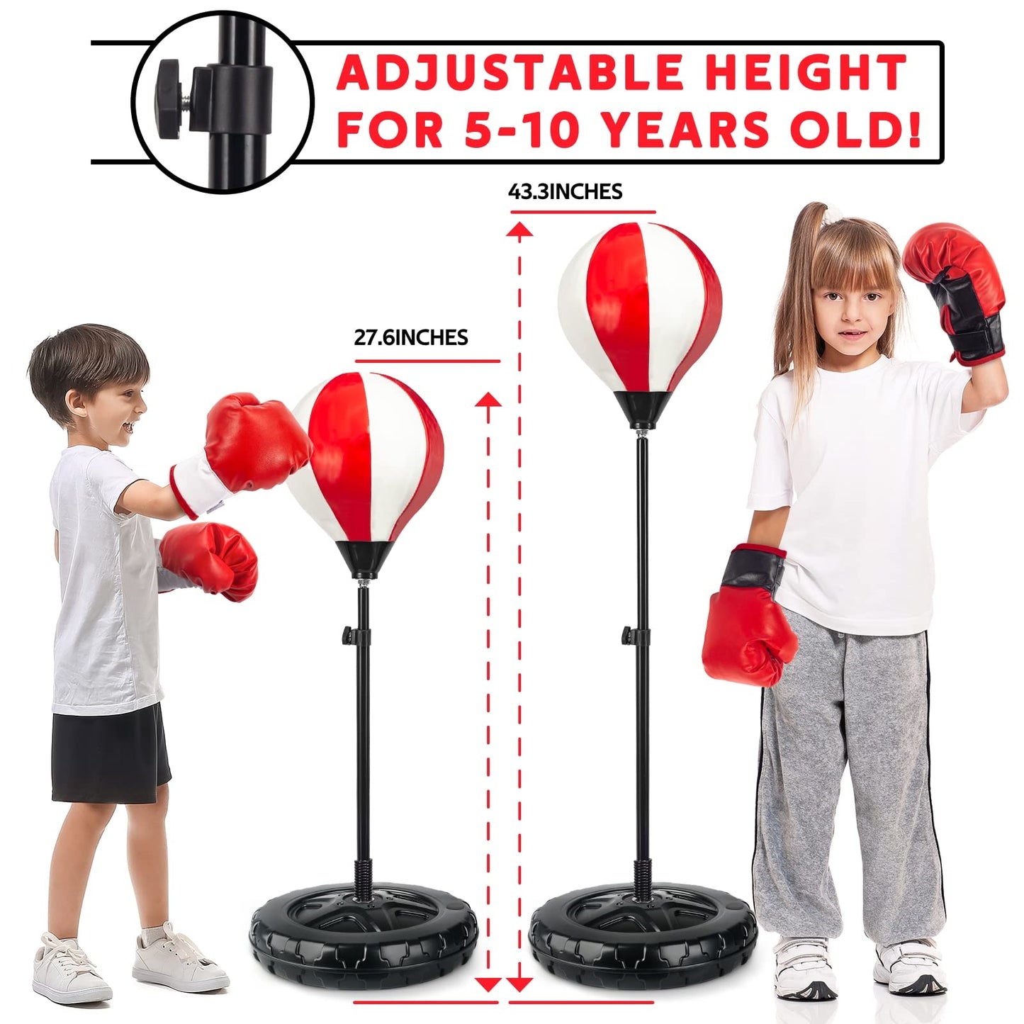 Springflower Big Punching Bag for Kids Included 2 Pack Boxing Gloves, Boxing Toys for Boys, Boxing Bag Sets with Height Adjustable Stand, for Boys & Girls Age 5 6 7 8 9 10 Years Old