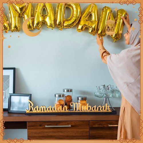 Amyhill 19 Inch Ramadan Eid Mubarak Table Decor Ramadan Mubarak Letter Wooden Tabletop Centerpiece Islamic Decoration Sign for Home Office Party Decorations